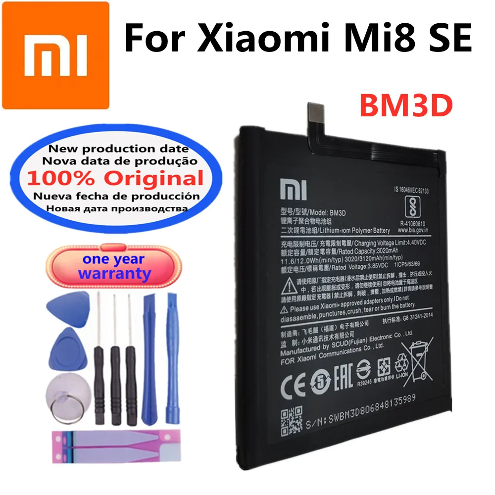 

High Quality Xiaomi BM3D 3120mAh Original Battery For Xiaomi Mi8 Mi 8 SE Mobile Phone Replacement Batteries + Tool Kits