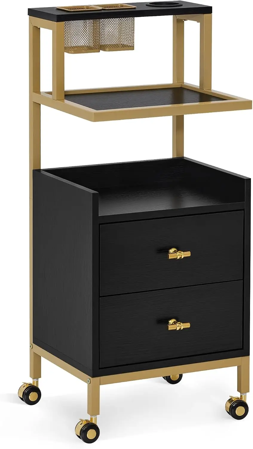Salon Cart with Drawers, Barber Trolley 2084 (Black Medium) | Rolling Salon Cart with Storage Drawers&Metal Tool Holder & Basket