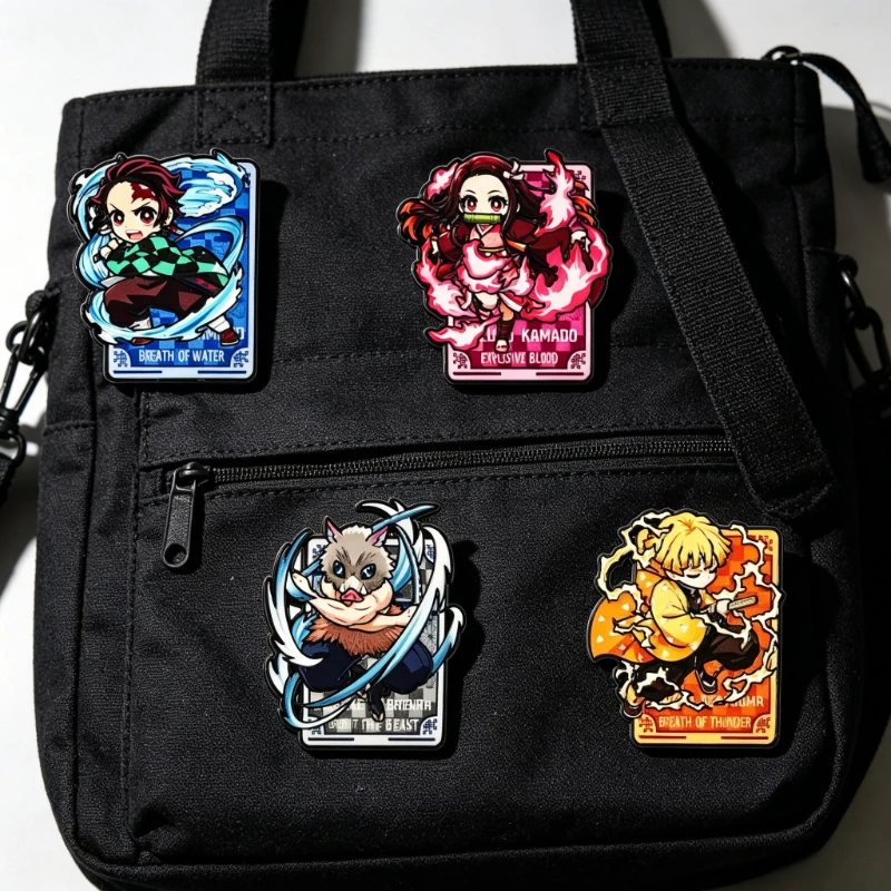 4pcs Anime cartoon series Ghost Blade peripheral badges Demon Slayer Demon Layer anime alloy brooch bag pen clothing accessories