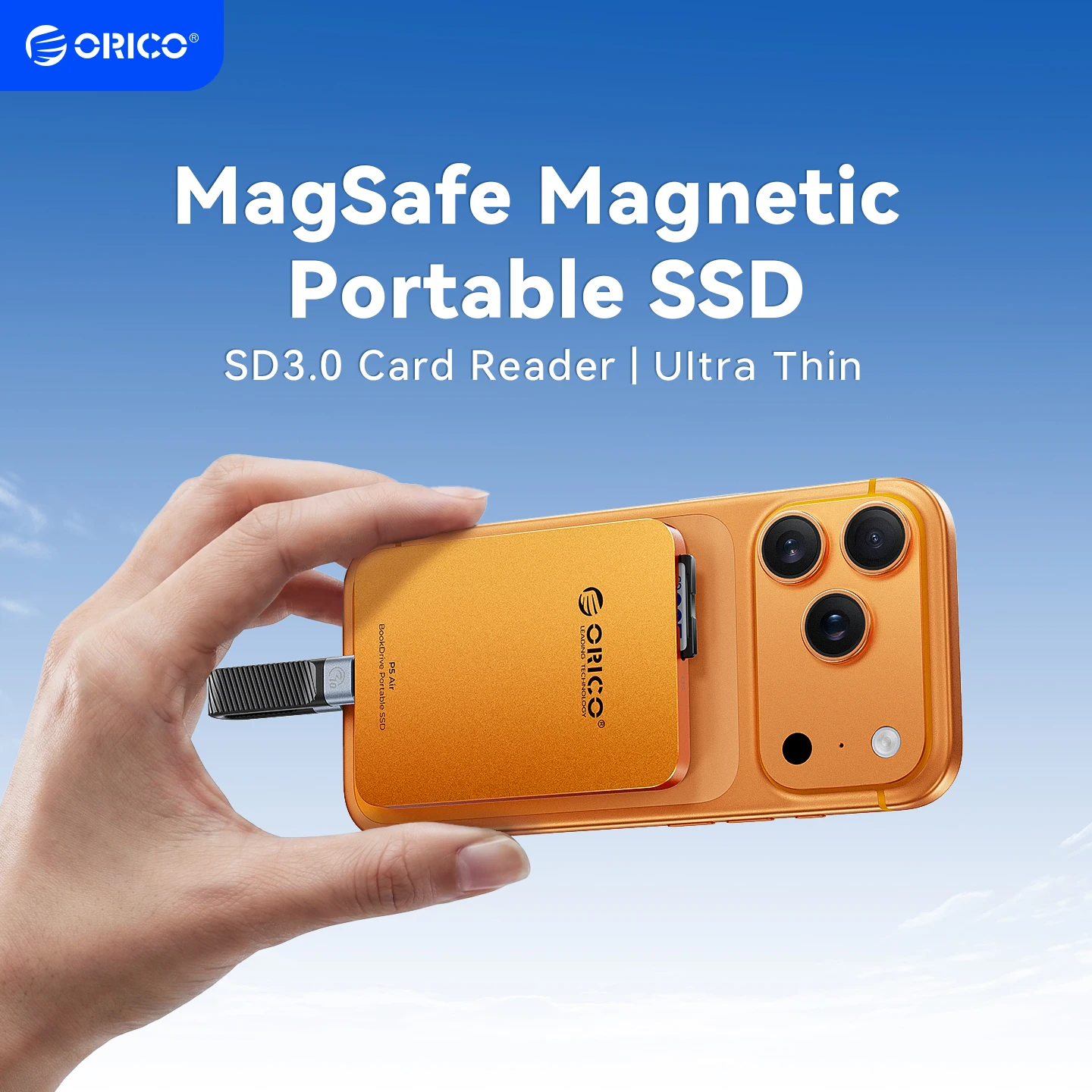 ORICO Ultra Thin Magnetic External SSD with SD3.0 Card Reader for iPhone 17 16 Pro/Max ProRes 4K ProRes HDR Record and Store