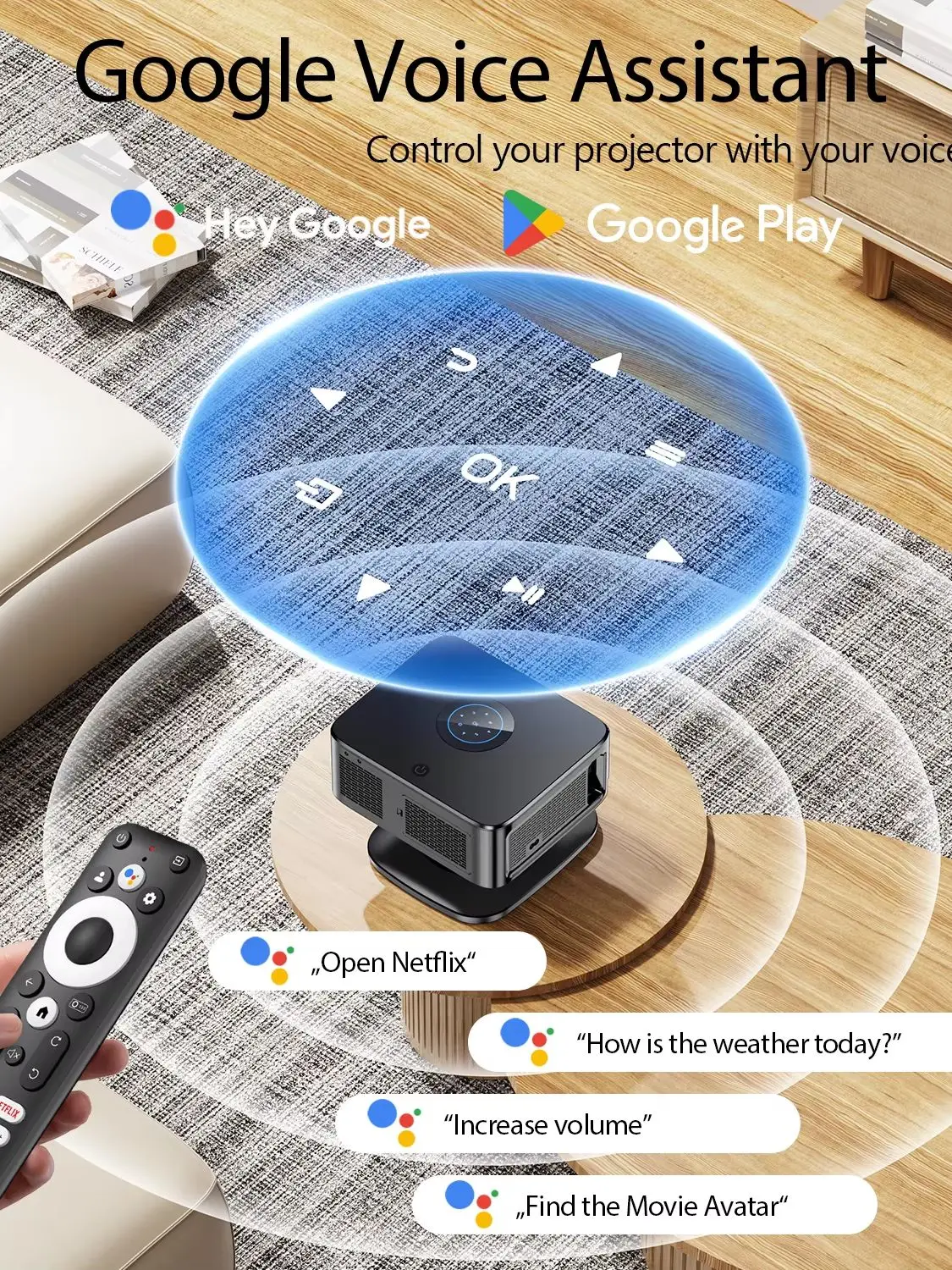 HORLAT 2500 ANSI Full HD 1080P Projektor 4K Tragbarer Beam-Projektor für Filme Heimkino WiFi Android 14 Spiele-Beamer Google