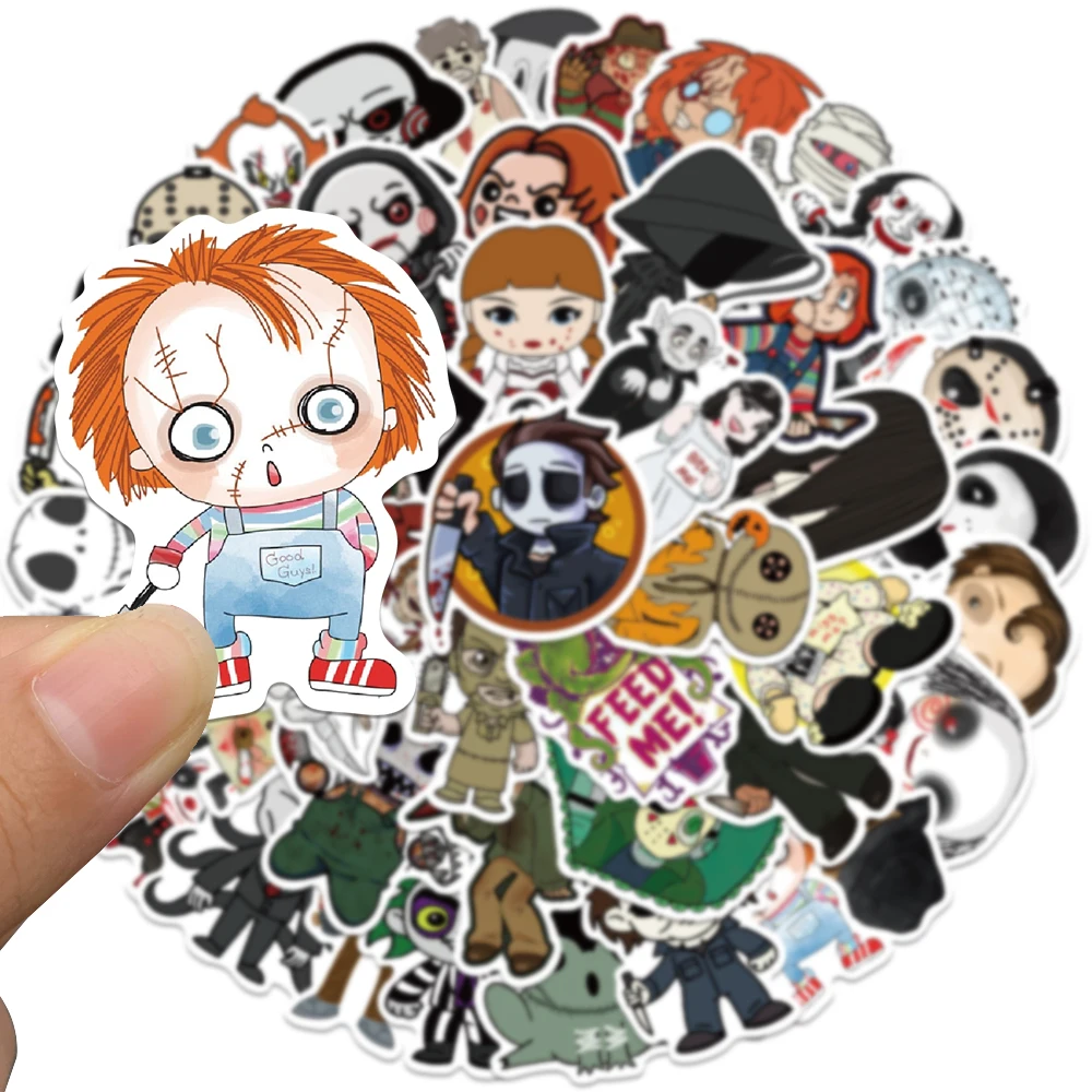 Vinil adesivos com personagem do filme de terror, 50pcs, mistura engraçada, legal, diy, telefone, carro, laptop, geladeira, anime, brinquedo