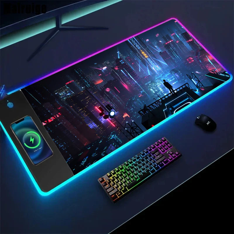 Imagem -03 - Xgz Rgb Estilo Punk Carregamento sem Fio Mousepad Gamer Mouse Acessórios do Computador Mouse Pad Retroiluminado Tapetes de Mesa de Jogos