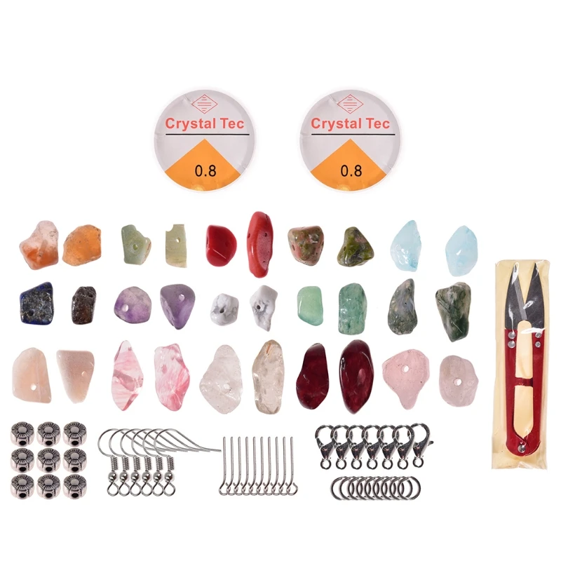 1 Set Natural Irregular Gemstones Beads with Jump Rings Ear Hooks Scissors Lobster Clasps for DIY Jewelry Making 40GB