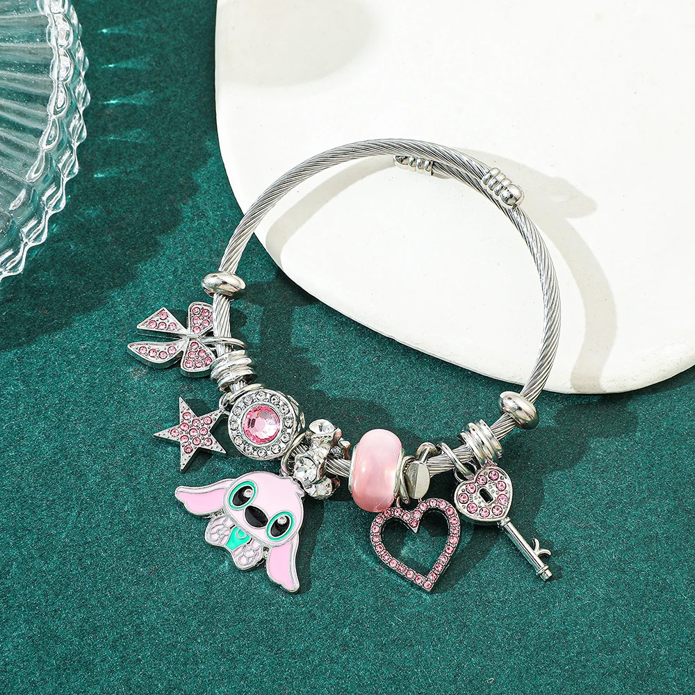 Disney Stitch Armband voor dames, Anime Sieraden, Leuke Cartoon Roze Strass, Kawaii Mode, Vriendin, Valentijnsdag Geschenken