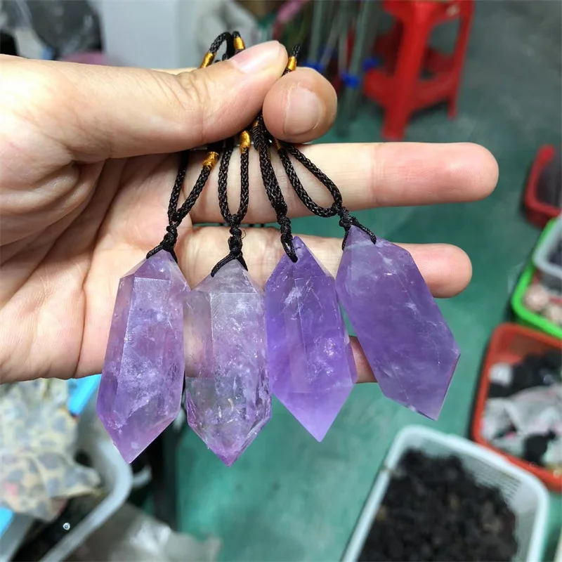 

Natural Stones Amethyst Double Wand Point Pendant Quartz Crystal Healing Reiki Accessories Decoration