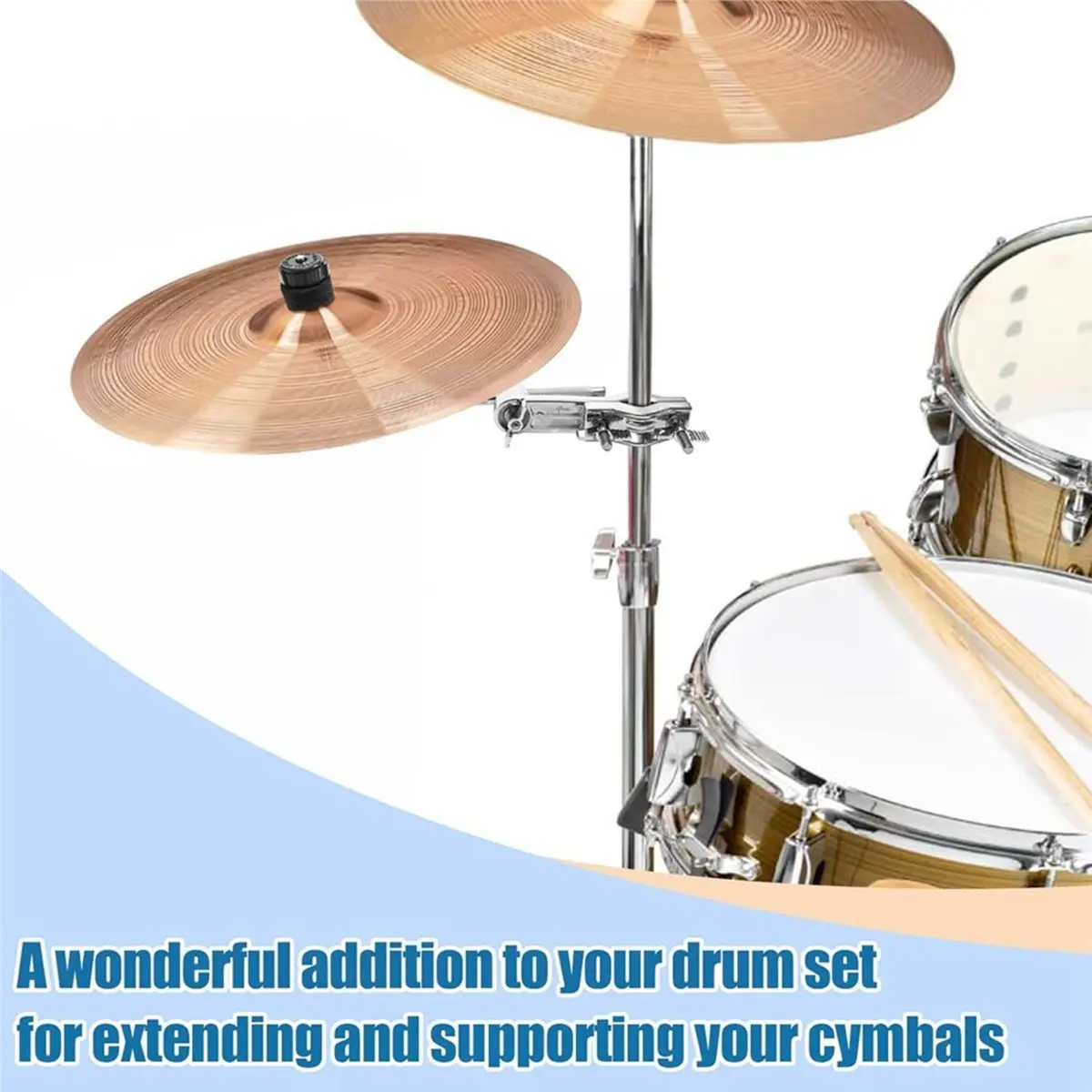 B72ABG Drum Set Mounting Clamp, 9.1 Inch / 23cm Cymbal Boom Arm with Clamp Holder Bracket, Drum Set Extension Mount Clip