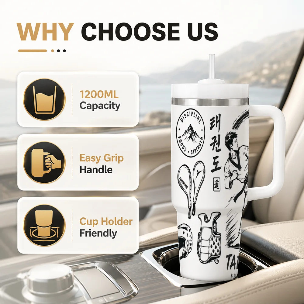 Martial Arts Lovers Classic Fighter Gift Vacuum Flasks 40oz Leakproof Steel Tumbler w/ Lid Straw Handle Hot Cold Drinks