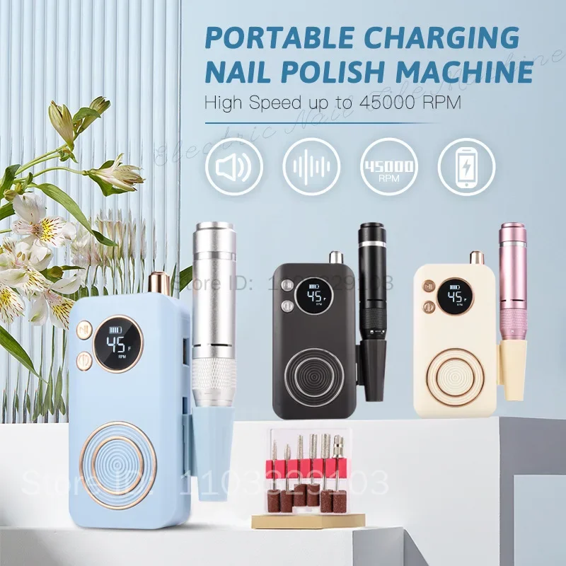 プロ用ネイルマシン 45000RPM 電動ネイルドリル ブルーブラック ネイルサンダー ジェル キューティクルリムーバー サロン向け