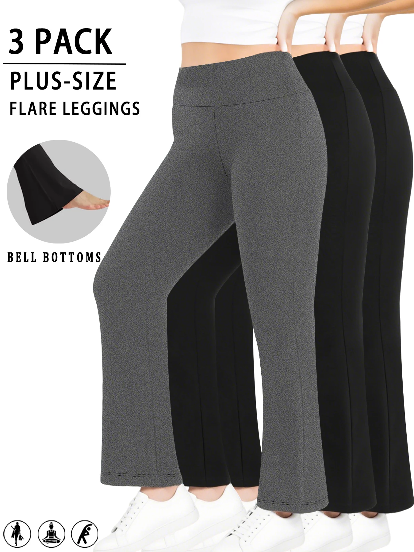 

Комплект из 3-х штук: женские брюки-клеш больших размеров с высокой талией, супермягкие, с эффектом утяжки живота, для бега