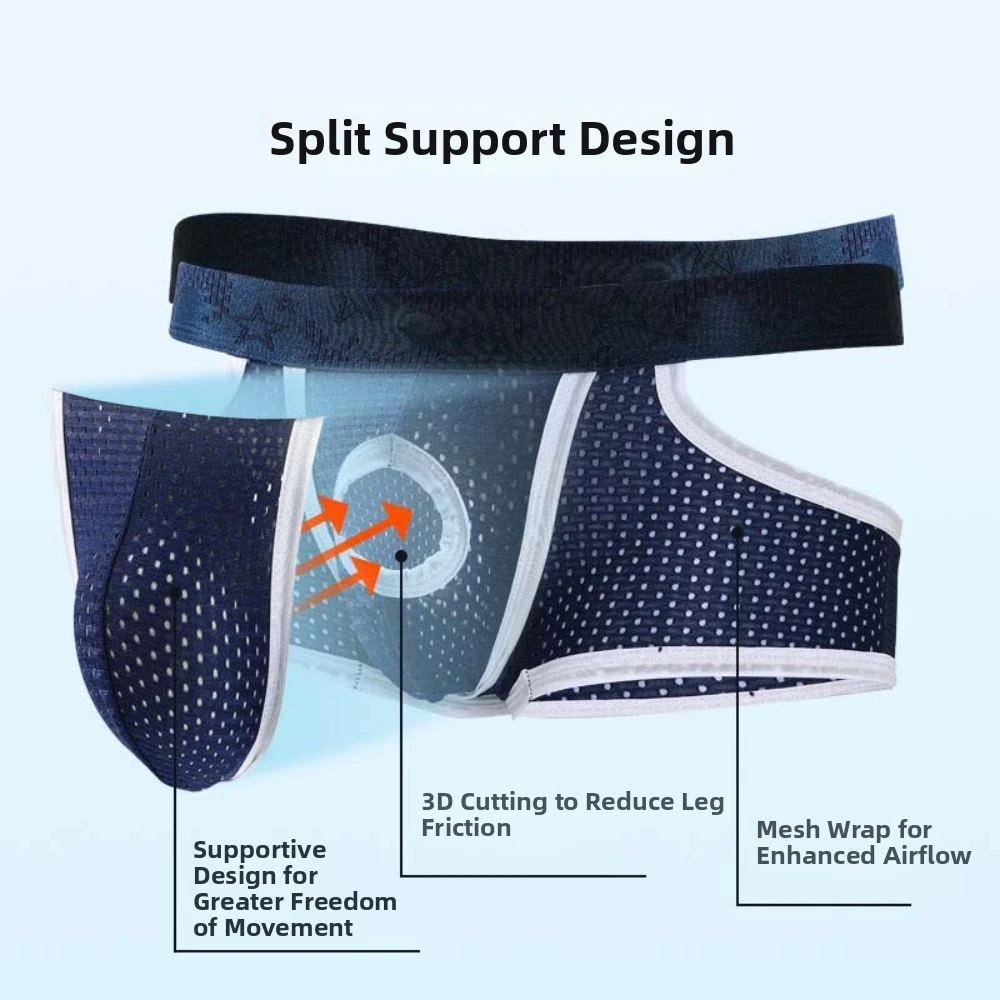 Quick-Drying Silky Fiber Men's Mesh Boxer Briefs Split Design Separation Underwear for Man Lingerie Thin Mesh