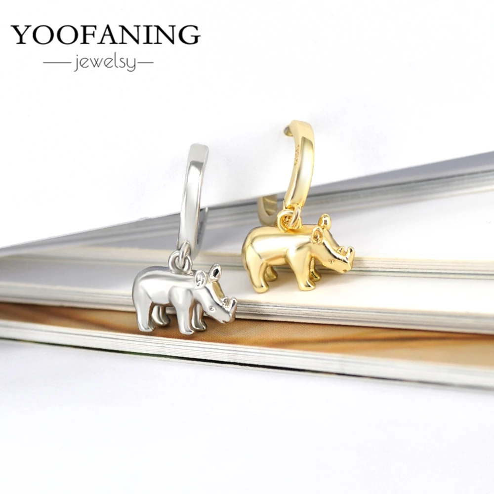 925 Sterling Silver Ear Needle High-end Gold Hoop Earrings Niche Three-dimensional Rhinoceros Design Women's Earrings Jewelry