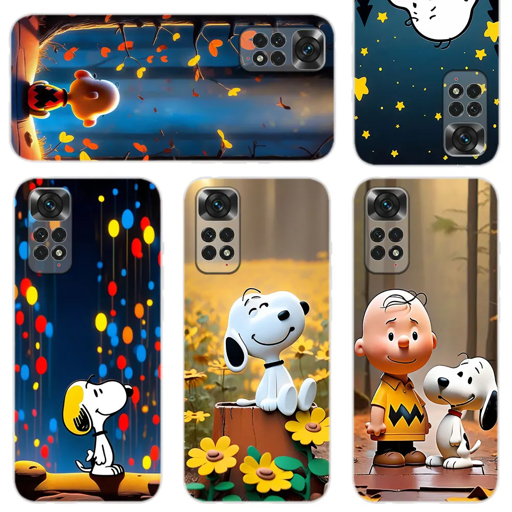 Phone Case For Xiaomi Redmi Note 11 10 9 8 7 6 Pro Max 8T 9T Lite 4G 5G Silicone Cover Cute Cartoon Snoopy Charlie Brown