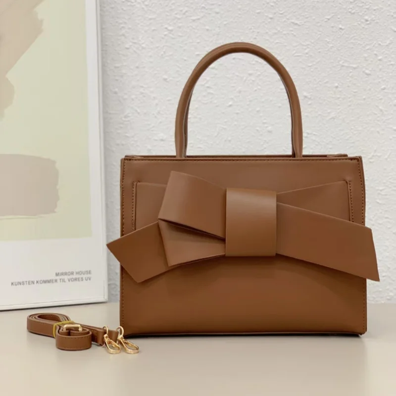 Fashionable Butterfly Knot Square Handbag Women High Texture PU Leather Crossbody Bag Versatile Large Bow Detail Shoulder Bag
