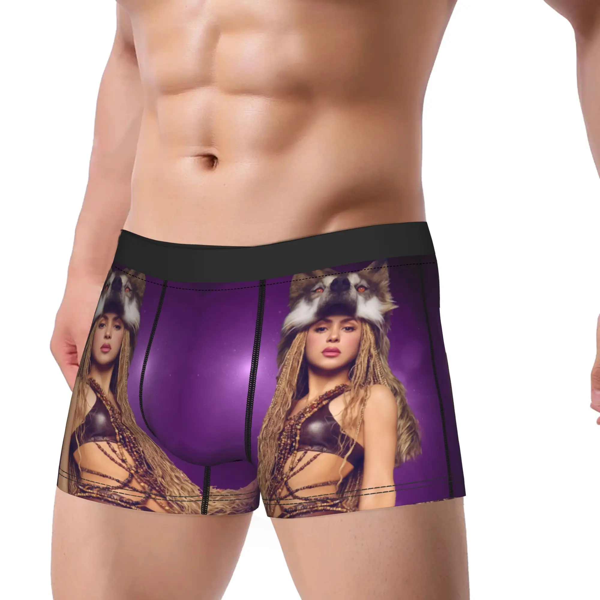 Men's Shakira Colombian Singer Underwear  Funny Boxer Briefs Shorts Panties Homme Breathable Underpants Plus Size