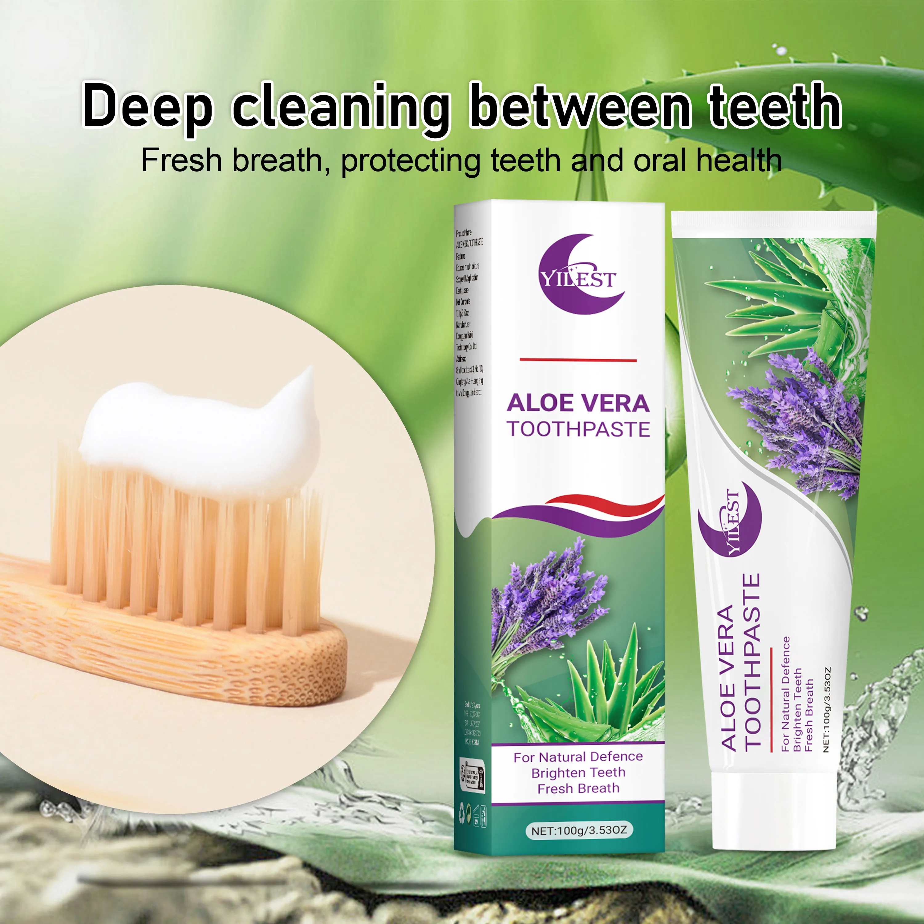 100g Aloe Vera & Lavender Night - YILEST Toothpaste for Deep Cleaning, Fresh Breath, Whitening Teeth, Gum Care, Lavender Scent