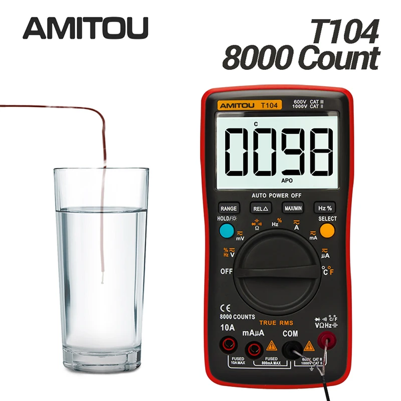 AMITOU T104 8000 Count Digital Professional Multimeter Current Voltage Meter Capacitance Meter Electrician Tester Multi Measures