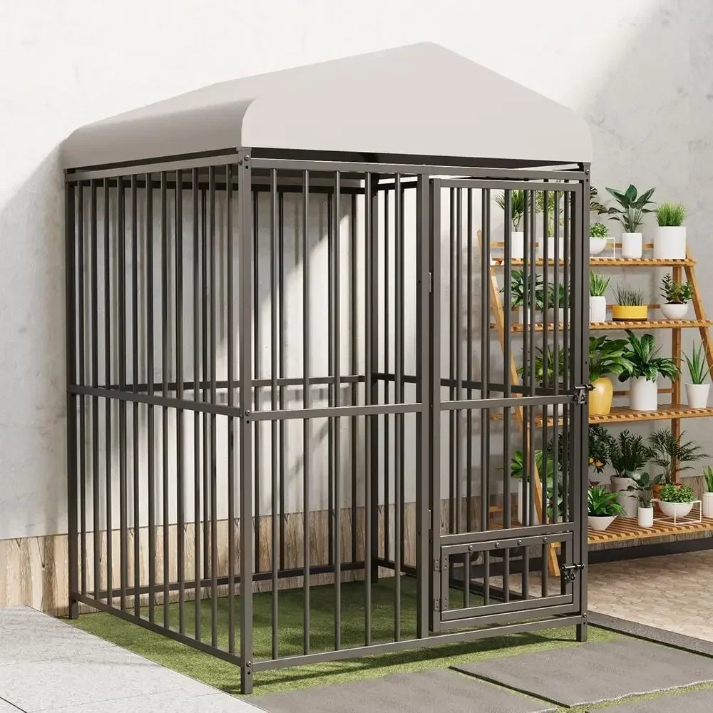 Durable 4x4x6 Outdoor Dog Kennel with UV-Protected Waterproof Cover for Medium to Large Dogs, Easy Assembly