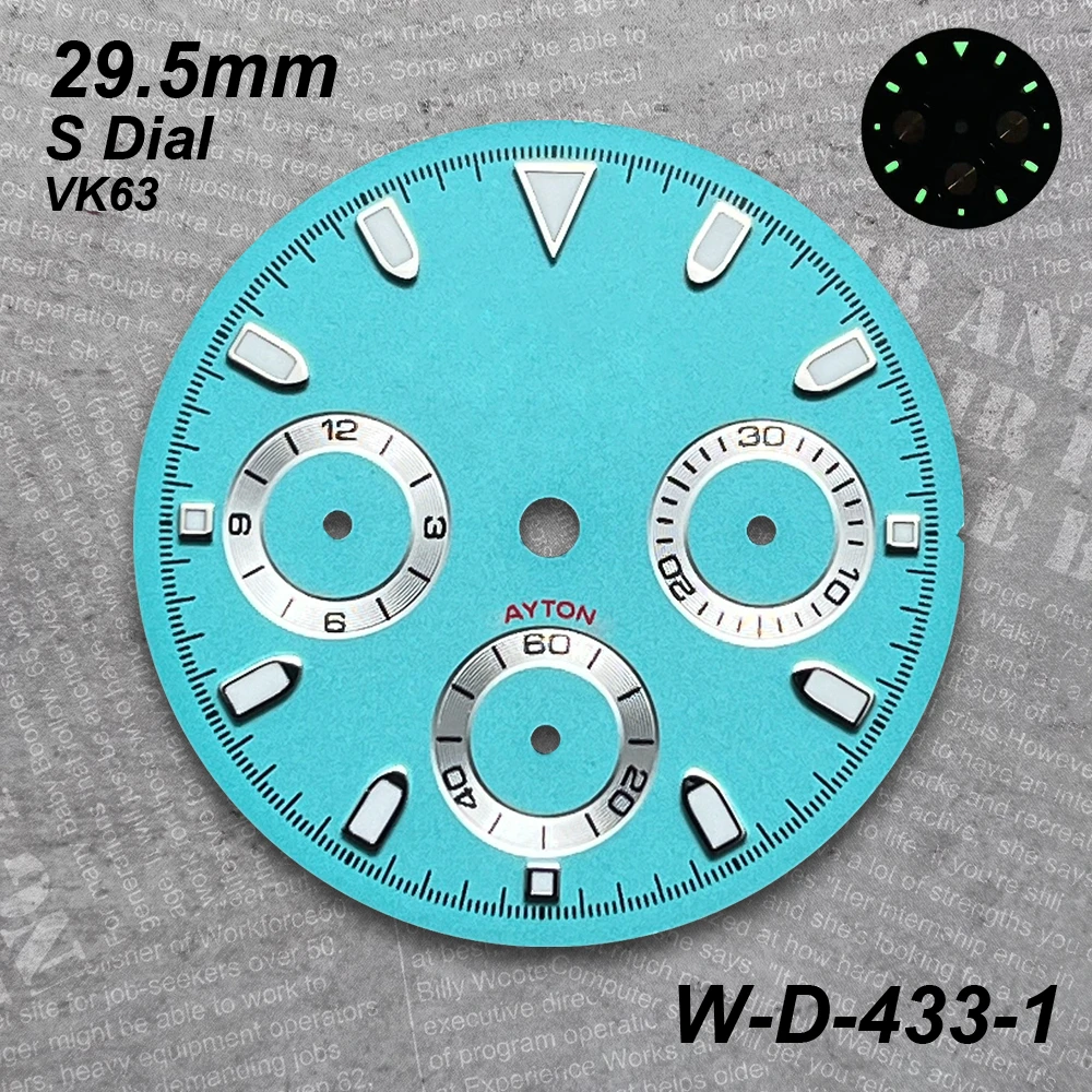 29.5 mm DTN Panda S Logo Dial Suitable For VK63 Movement Green Luminous Matte/Sunburst Quality Watch Modification Accessories