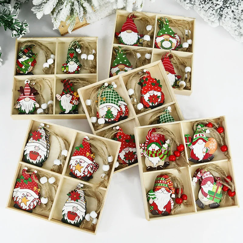 

12pcs/box Christmas Wooden Pendant Christmas Tree Dwarf Ornament DIY Home Decoration Xmas Kids Gifts Navidad Happy New Year 2024