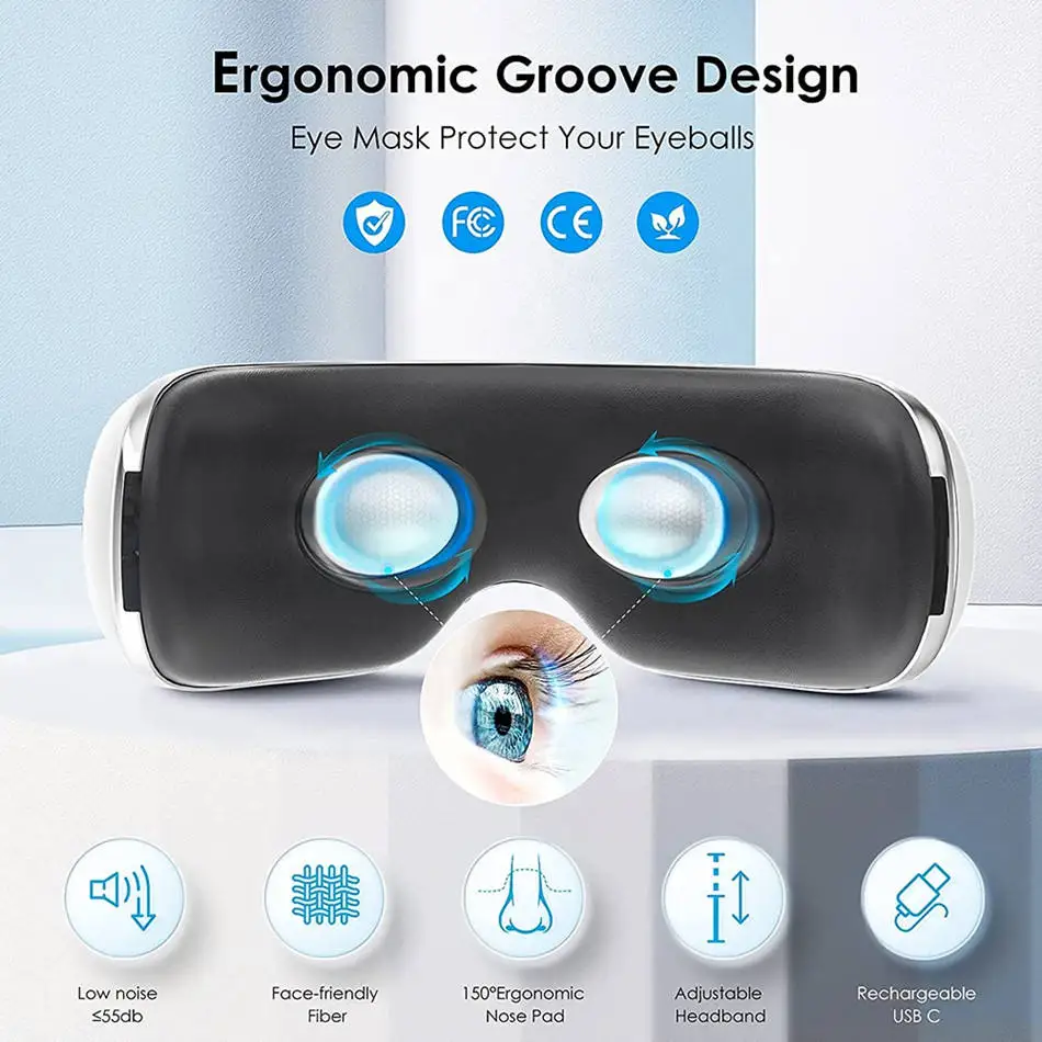 360 Degree Air Bag Massage Constant Temperature Hot Compress Wireless Mini Eye Massager with Super Soft Comfort Lining