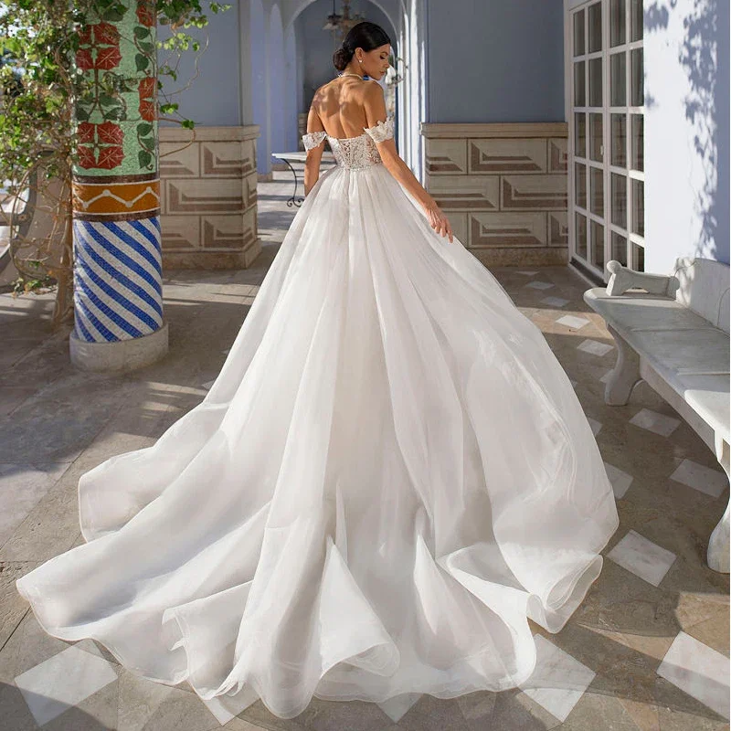 Graceful Women Mermaid Wedding Dresses Sweetheart Off The Shoulder Appliques Lace Up Vestidos Detachable Train Bridal Gowns