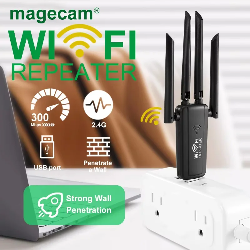 

Magecam 2,4G 300 Мбит/с беспроводной USB Wi-Fi повторитель 4 антенны Wi-Fi удлинитель дальнего действия Wi-Fi усилитель сигнала домашний сетевой адаптер