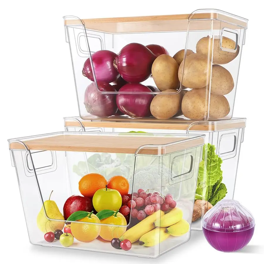 

Set Pantry Organizers and Potato Onion Storage Bins, Stackable Kitchen Counter Cabinet Basket for Produce, Fruit, Vegetable, Sna