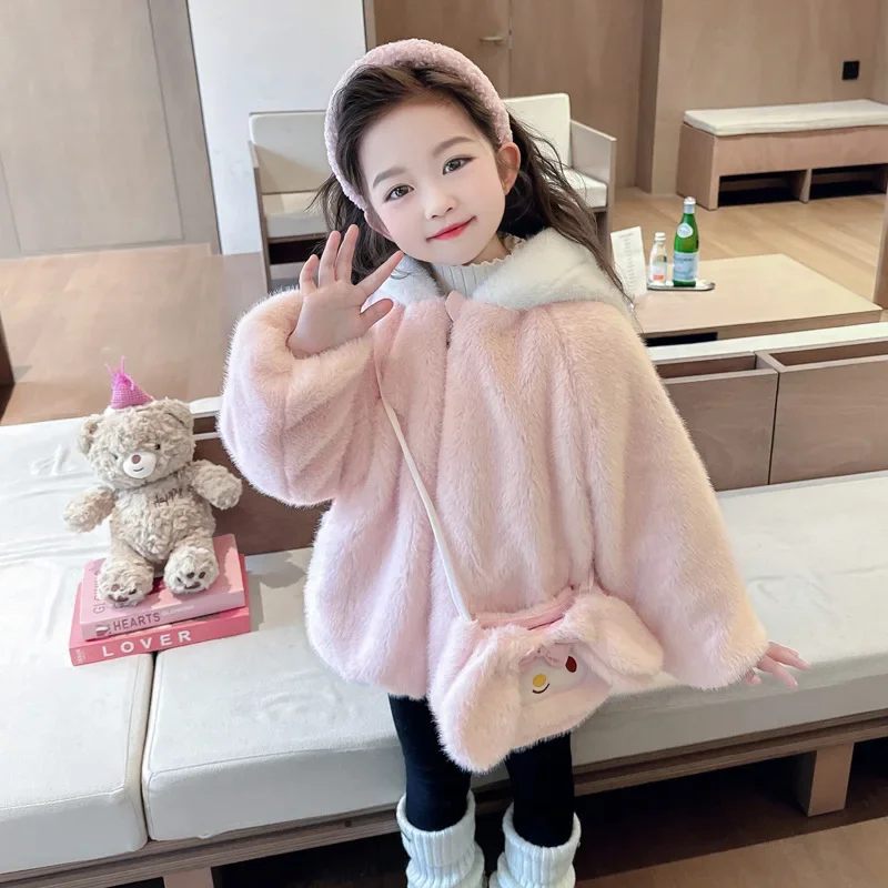 Baby Girl Winter 2024 New Fashion Fleece Pink Sweet and Cute Hooded Sweater Girl Thicker Jacket Baby Girl Winter Clothes