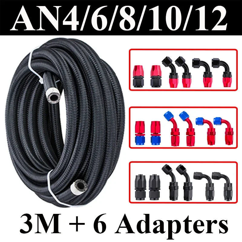 3M AN4 AN6 AN8 AN10 AN12 Manguera de combustible Línea de enfriador de gas y aceite Tubo de nailon trenzado CPE caucho 2x0 °   2x45 °   2x90 °   Accesorios Extremo de manguera