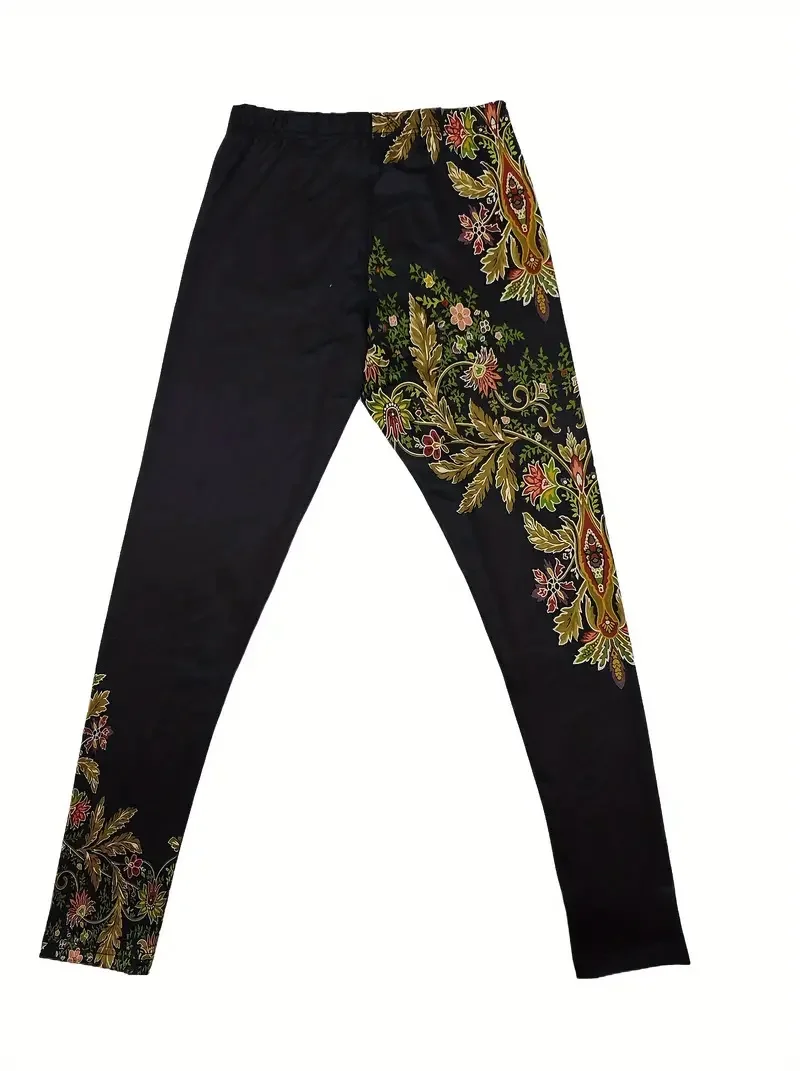 Ethnic print casual stretch slim-fit elastic waist tight-fitting leggings for women everyday wear