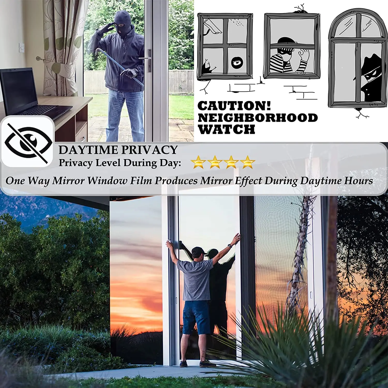 Window Privacy Film,One Way Mirror Film Daytime Anti UV Sun Blocking Heat Control Reflective Glass Tint Sticker for Home Office