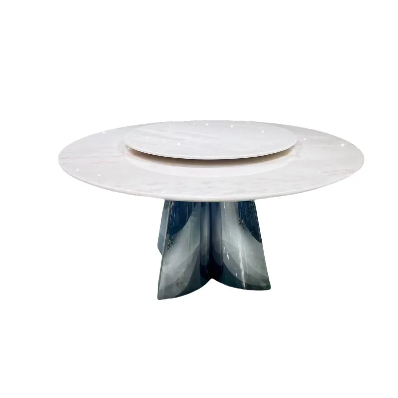 Modern minimalist stainless steel powder natural luxury stone round dining table Italian natural marble round dining table