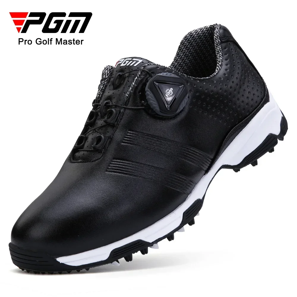 PGM Women Golf Shoes Waterproof Lightweight Knob Buckle Shoelace Sneakers Ladies Breathable Non-Slip Trainers Black Shoes XZ115