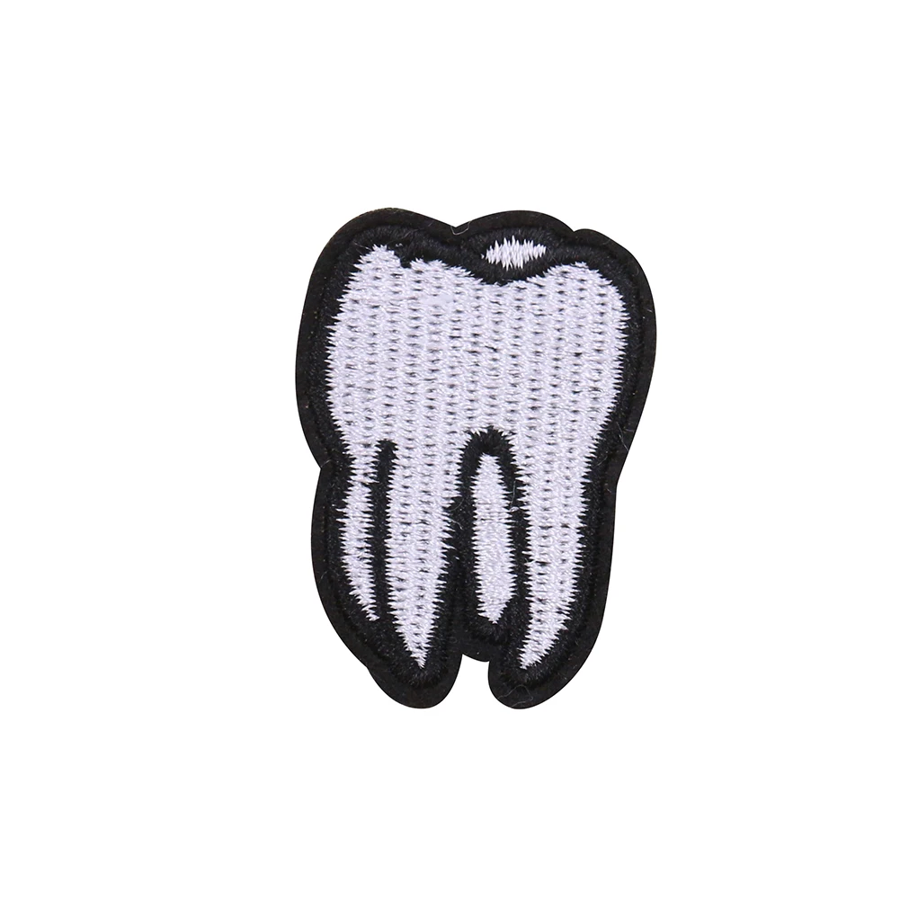 5PCS White Teeth Embroidery Patches Iron on Transfer Stripes Appliques Clothes Sticker Clothing Tooth Badges for Backpack Jacket