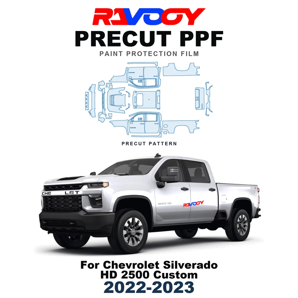 Precut PPF For Chevrolet Silverado HD 2500 Custom 2022-2023 8.5mil TPU Paint Protection Film Hood Bonnet Bumper Headlight Roof