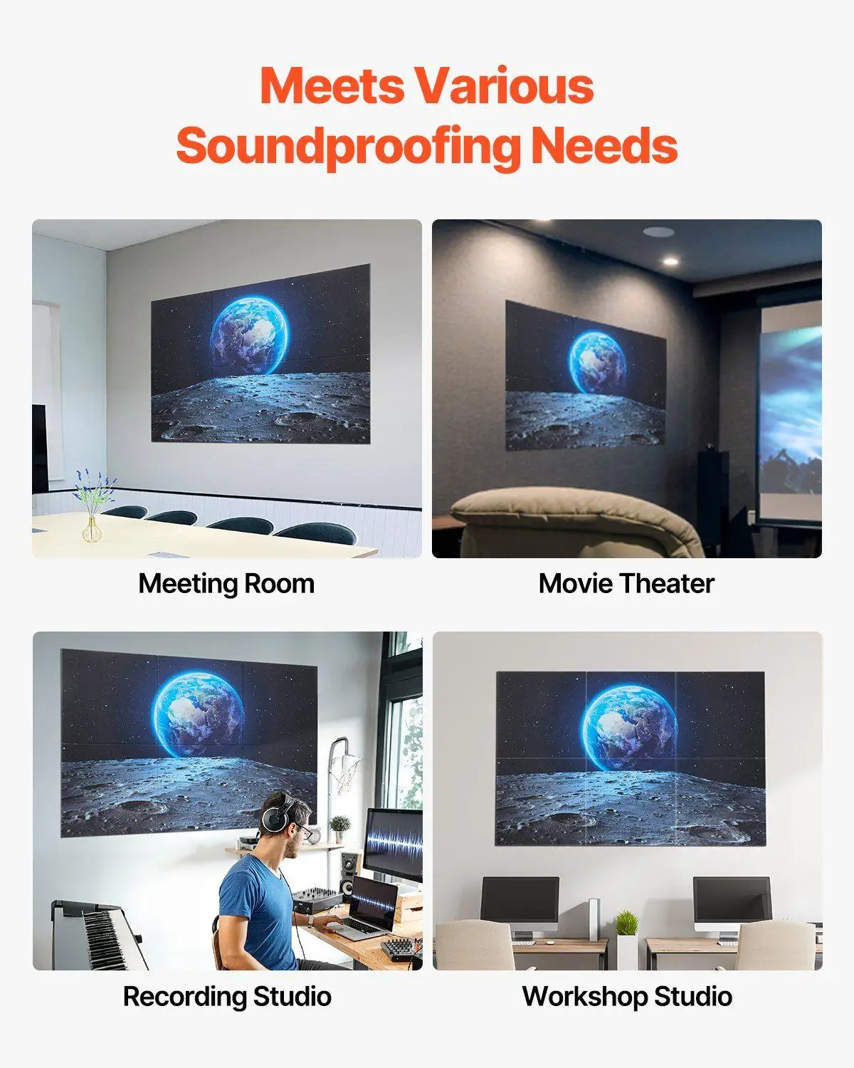 23.6 × 23.6 بوصة 6 عبوات من الألواح الممتصة للصوت المثبتة على الحائط 3M لاصق قوي تركيب سريع للمساحة التجارية السكنية