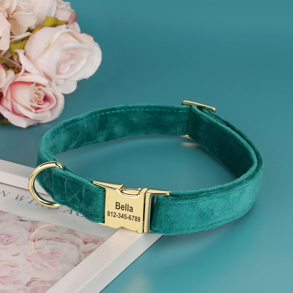 Personalisiertes Samt-Hundehalsband, superweiche Hunde-ID-Schnallenhalsbänder, gravierte Namens-Haustier-Halskette, verstellbar für kleine, mittelgroße und große Hunde – Detail 10