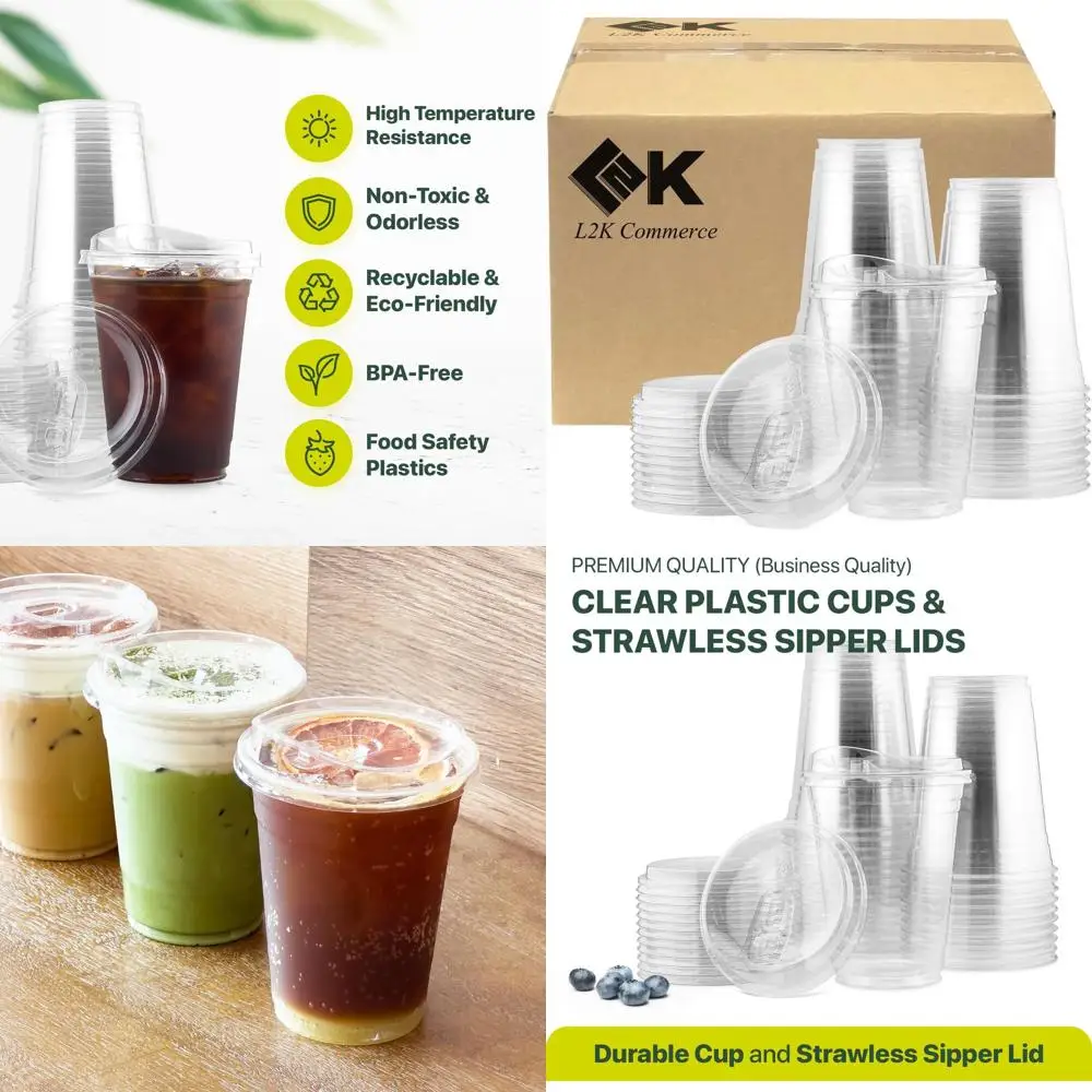 

200 Pack 16 oz Transparent Coffee Cups with Lids, Disposable Plastic Cups for Iced Coffee