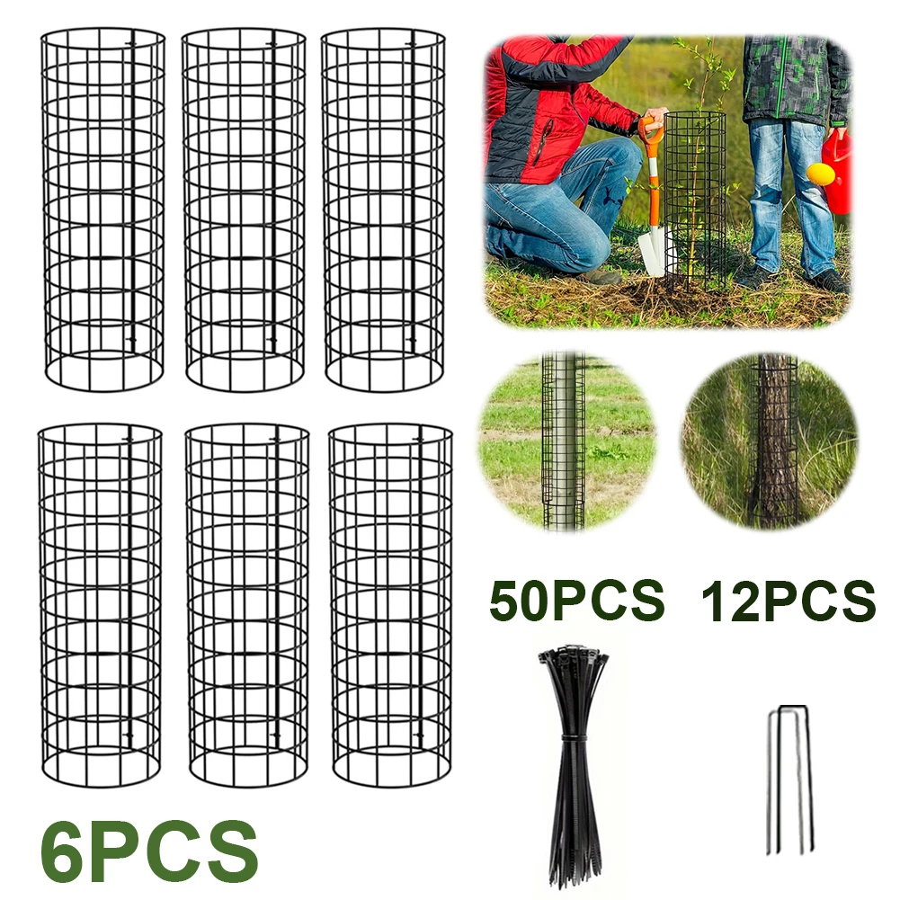 

6 Pcs Tree Trunk Protector with Zip Ties & Stakes Metal Plant Guard Protectors Preventing Tree Trunk From Deer Trimmers Mower