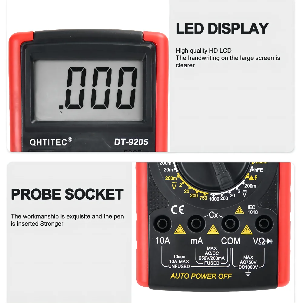 Cyfrowy multimetr AC/DC cyfrowym amperomierzem miernik napięcia omomierz Tester próbnik elektroniczny profesjonalny elektryk narzędzia QHTITEC DT9205