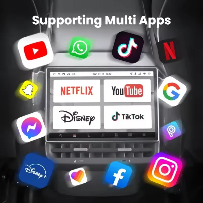 8.66인치 후면 디스플레이 화면 안드로이드 13 4GB+64GB 테슬라 모델 3/Y용 4G 와이파이 지원 미디어 게임 엔터테인먼트 차량 액세서리 썸네일 4