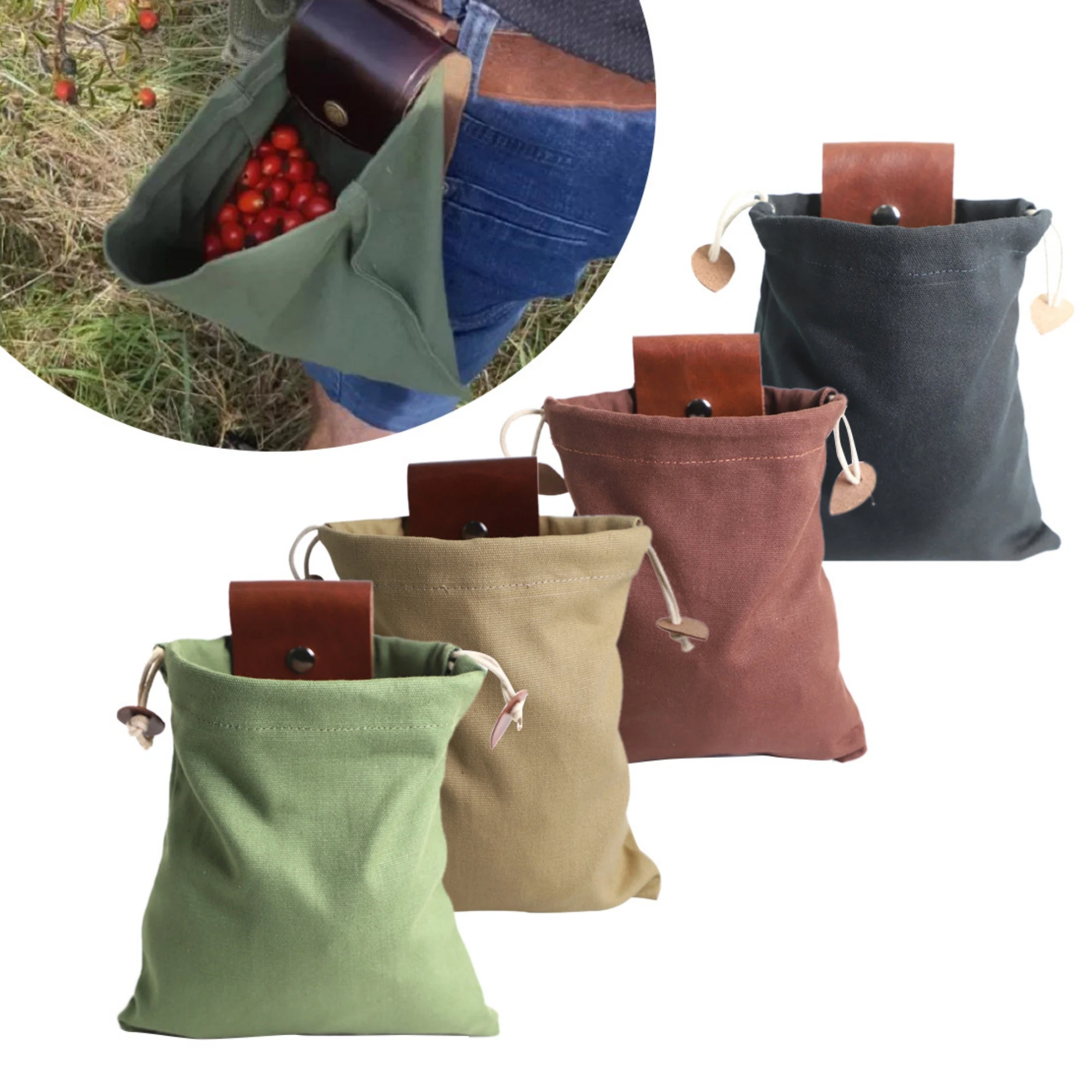 Outdoor Foraging Case Bag Leather Bushcraft Bag Vegetable Harvest Garden Fruit Picking Waist Tools Storage Hanging Pouch Camping