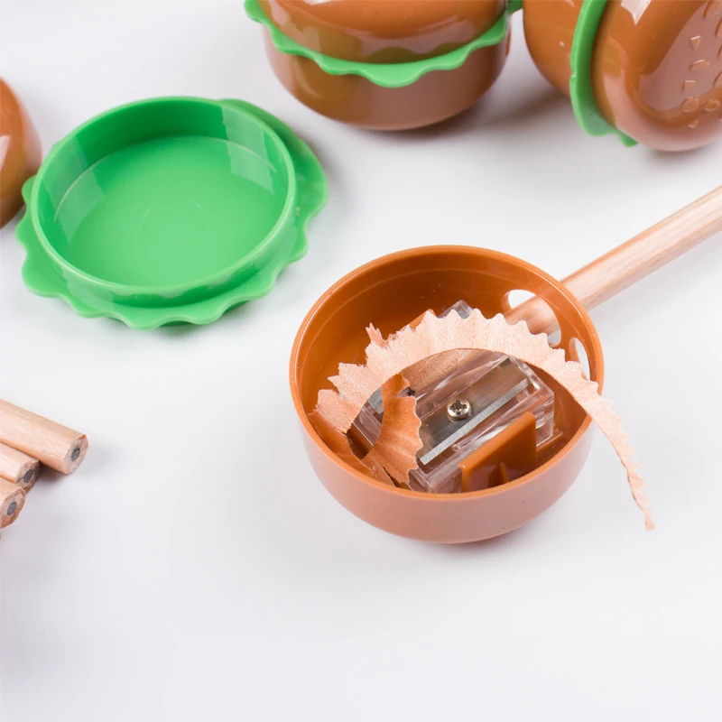 3 buah kartun kreatif lucu simulasi Hamburg lubang ganda pisau pensil rautan perlengkapan kantor sekolah hadiah alat tulis siswa