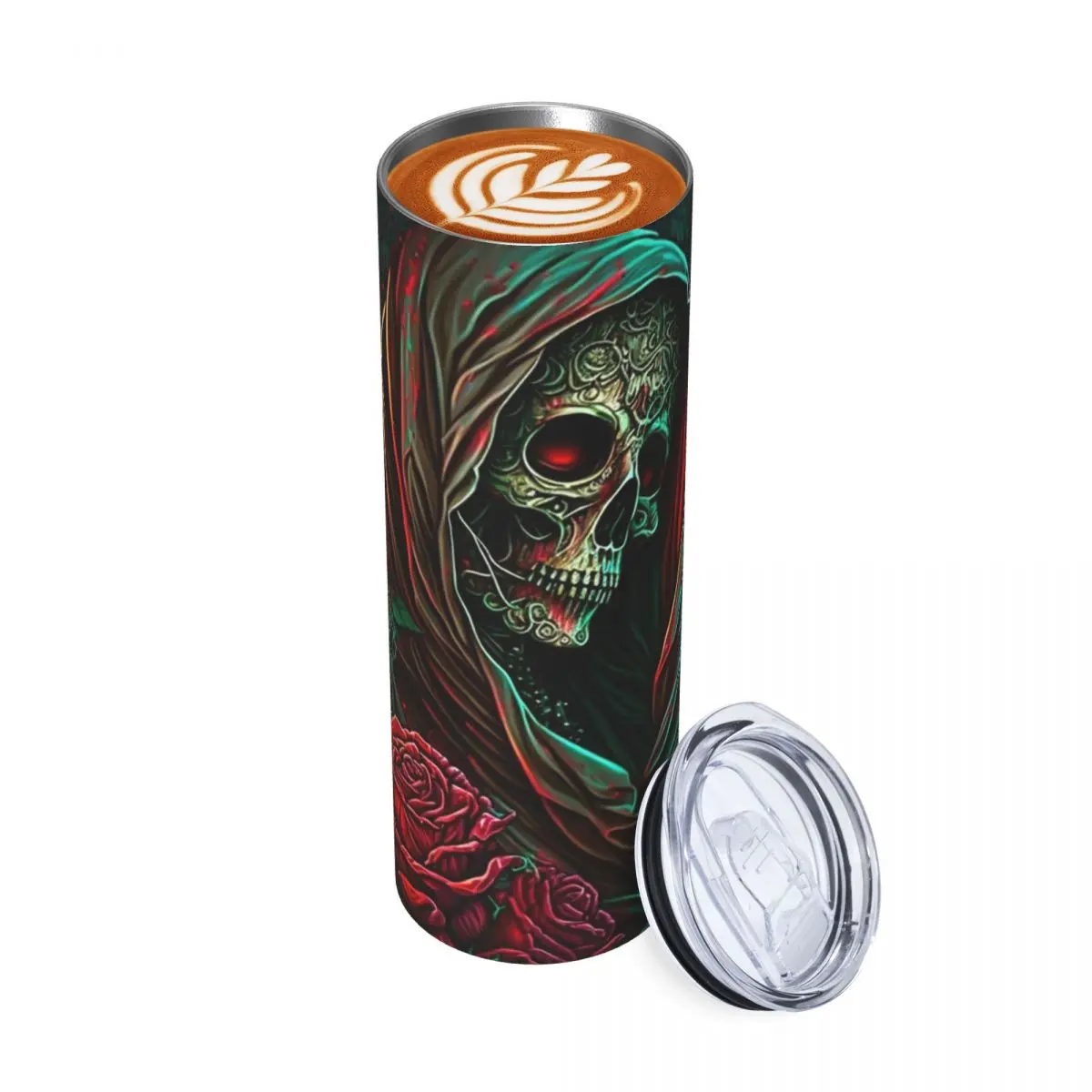 

Лесные розы Santa Muerte Стакан из нержавеющей стали с вакуумной изоляцией, термохолодные чашки, соломинка с крышкой, 20 унций