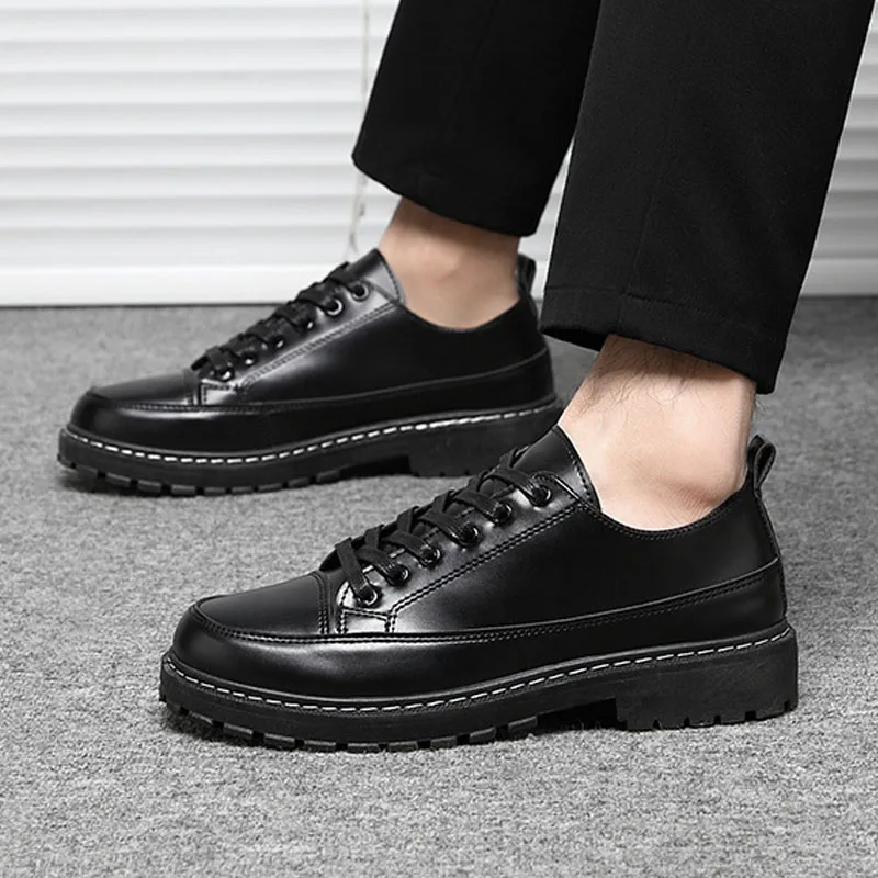 

Spring Autumn Men's Casual Shoes Black Microfiber Leather Sneakers Business Dress Shoes Fashion Platform Low Heeled Work Shoes