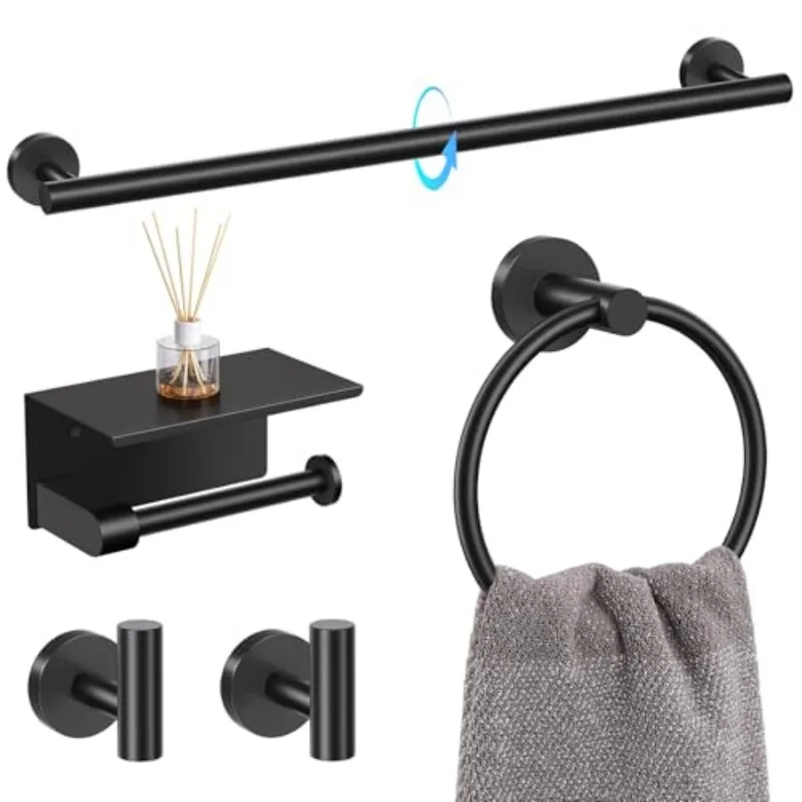 

5 Pcs Bathroom Towel Bar Holder Sets Bathroom Hardware Set Stainless Steel Toilet Paper Holder with Shelf Bathroom Accessories