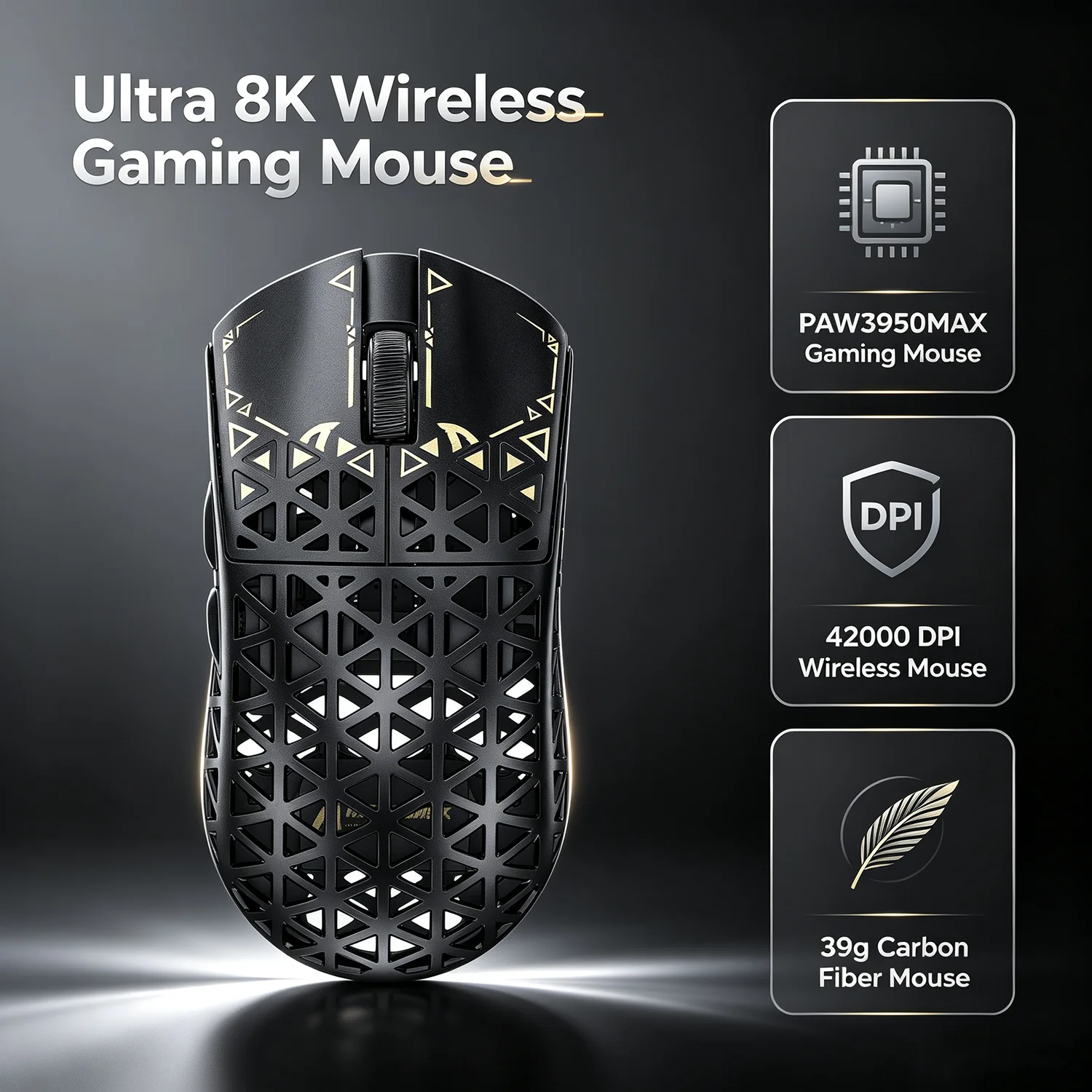ATTACK SHARK R5 Ultra Wireless Gaming Mouse PAW3950MAX 42000 DPI 8K Polling 39g Carbon Fiber Tri Mode Bluetooth