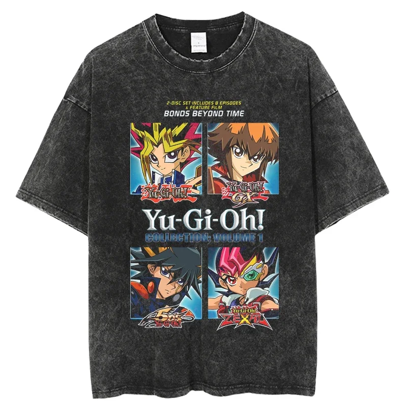 Punk Summer Vintage Washed T-shirt Japanese Anime Yu Gi Oh Printing Streetwear Oversized Tshirt O-Neck Unisex Tops Tees