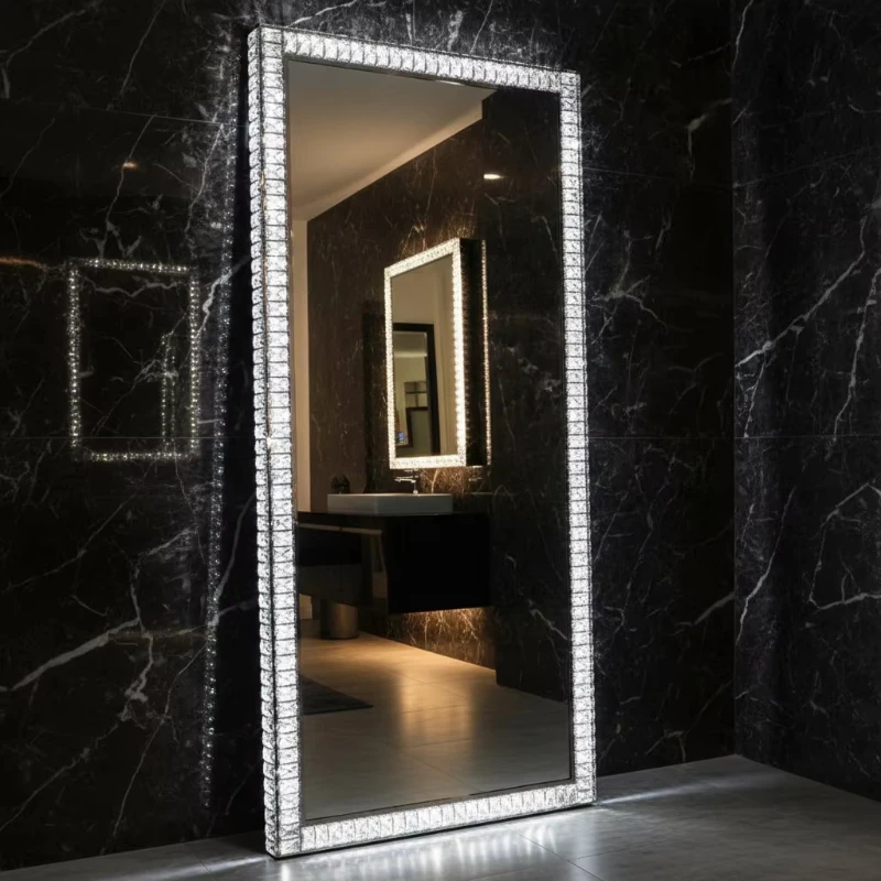 3 Light Emitting Diode Bathroom Mirror Anti-fog Smart Wall Full Length Crystal Mirror Modern Lighting Design